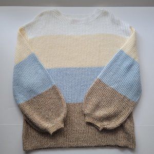 Pink Lily Sweater Women's Small Chunky Striped Knit Long Sleeve